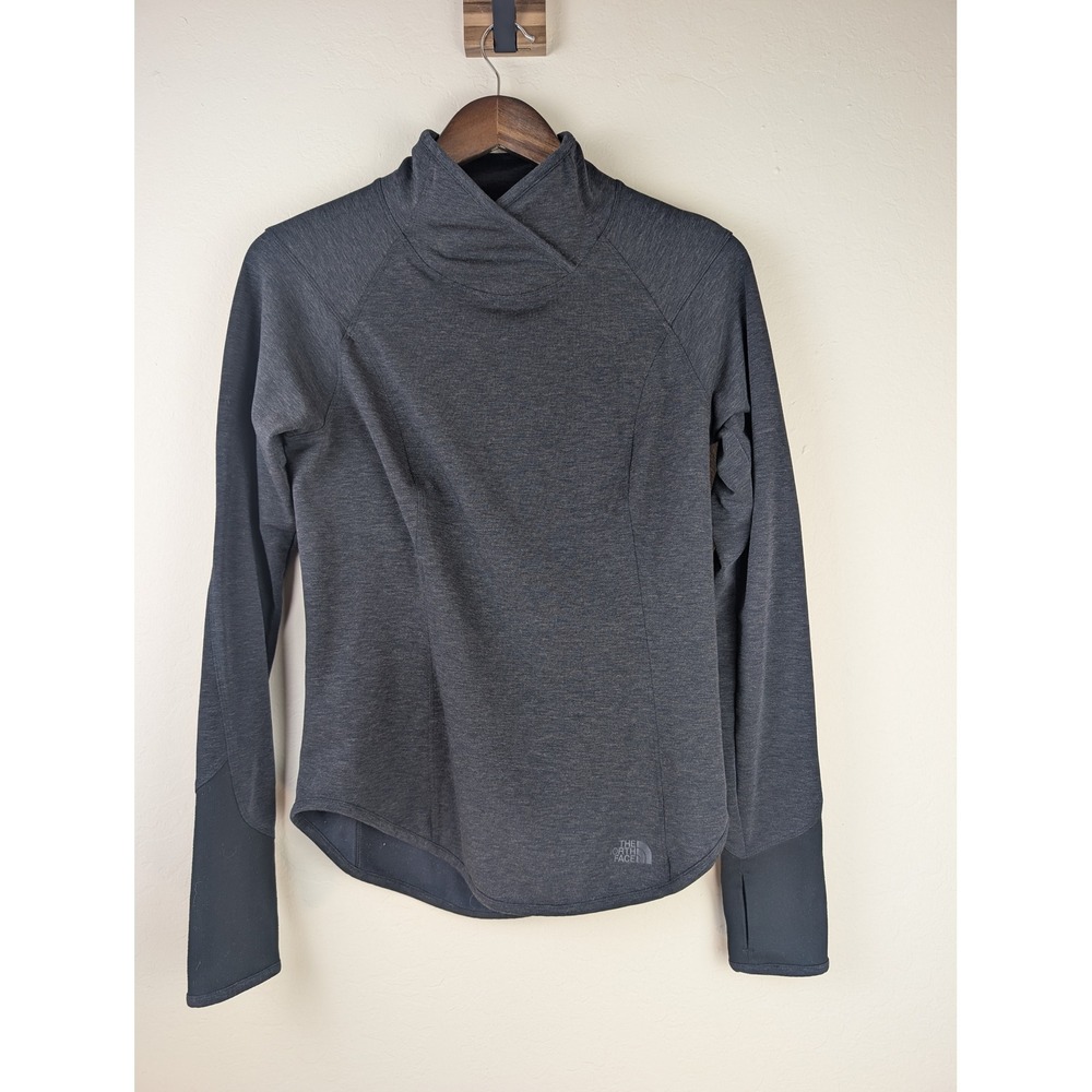 The North Face FlashDry Womens Small Gray Funnel Neck Pullover Thumbhole Top